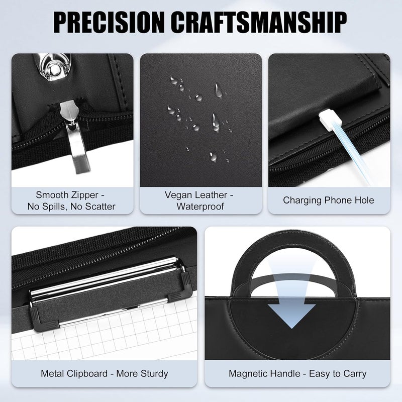 NATISERAUM Portfolio Binder 3 Ring Includes Pen and 5 Dividers with 10 Pockets, Padfolio Organizer with Zipper for Men and Women, Includes A4 Notepad for Business, School, Work - Image 4